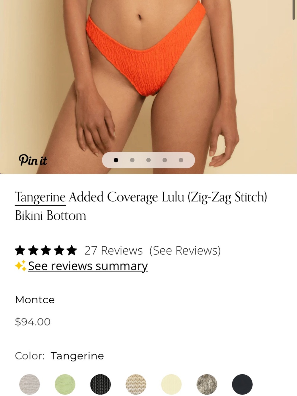 Montce Tangerine V-Front Textured Bikini Bottom